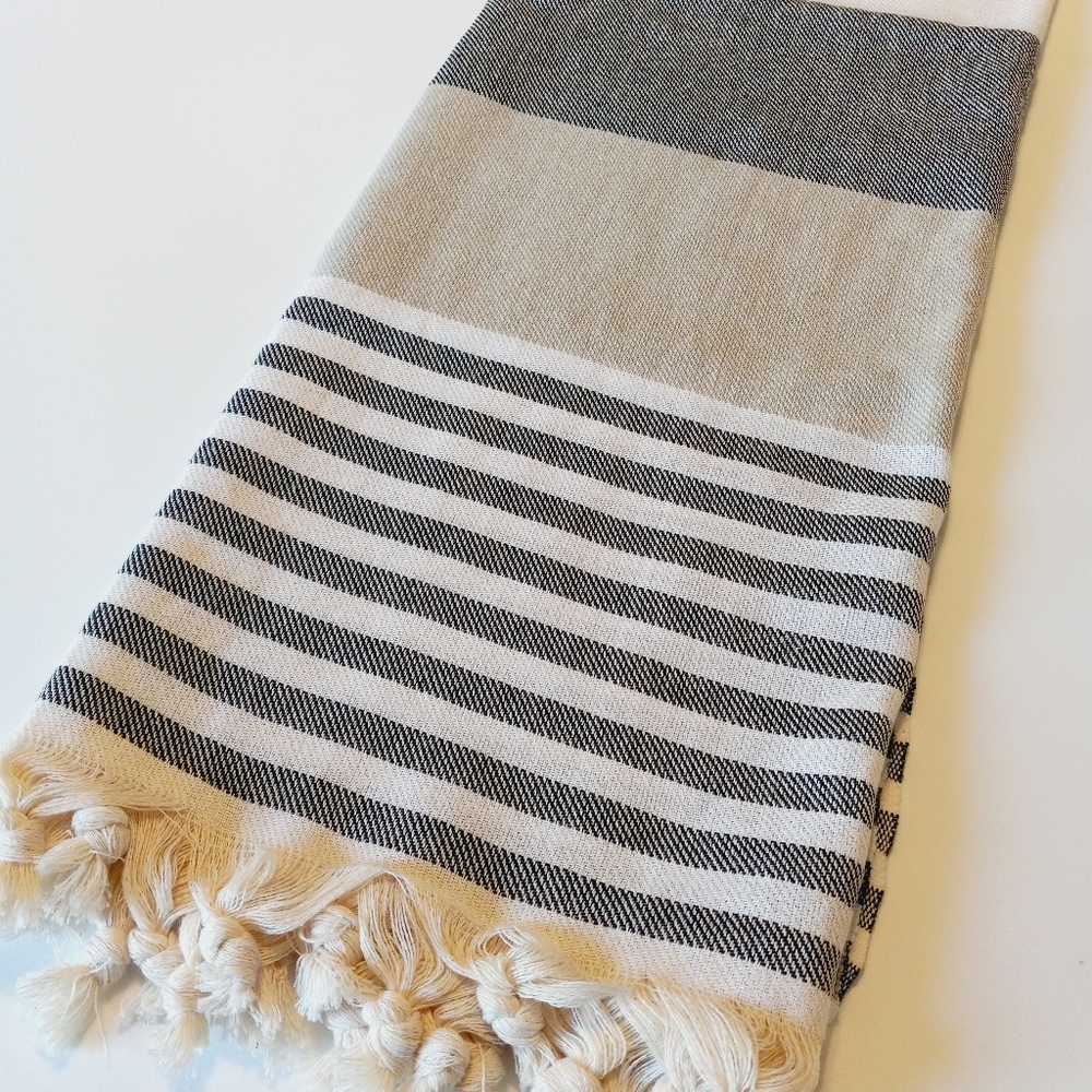 Turkish Cotton Large Towel Cabana Stripes   Black White Olive Bath Beach Decor